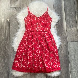 Red Lace dress with nude underlay